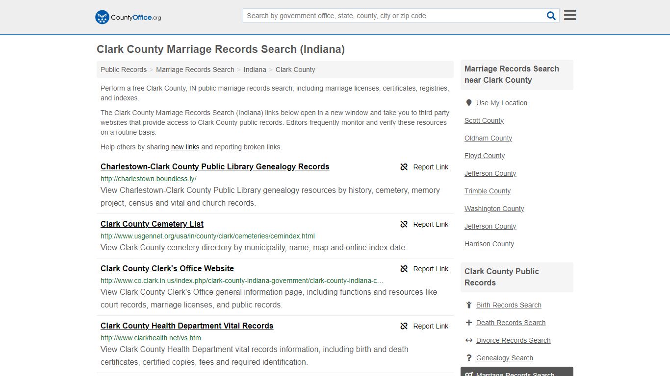 Clark County Marriage Records Search (Indiana) - County Office